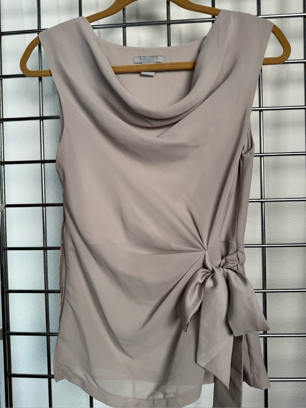 H&M Sleeveless Cowl Neck Blouse in Light Taupe
